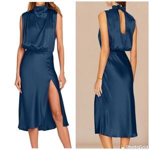 Ball Gown Strapless High Neck Babydoll High Waist Slit Hem Flowy Smocked Elegant